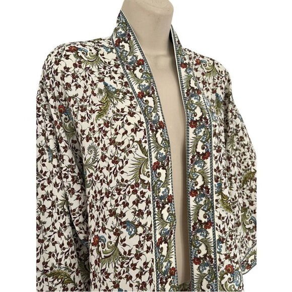 MAX STUDIO Women's Sz XS Cream & Burgundy Spring Floral Kimono NWT - Picture 3 of 10